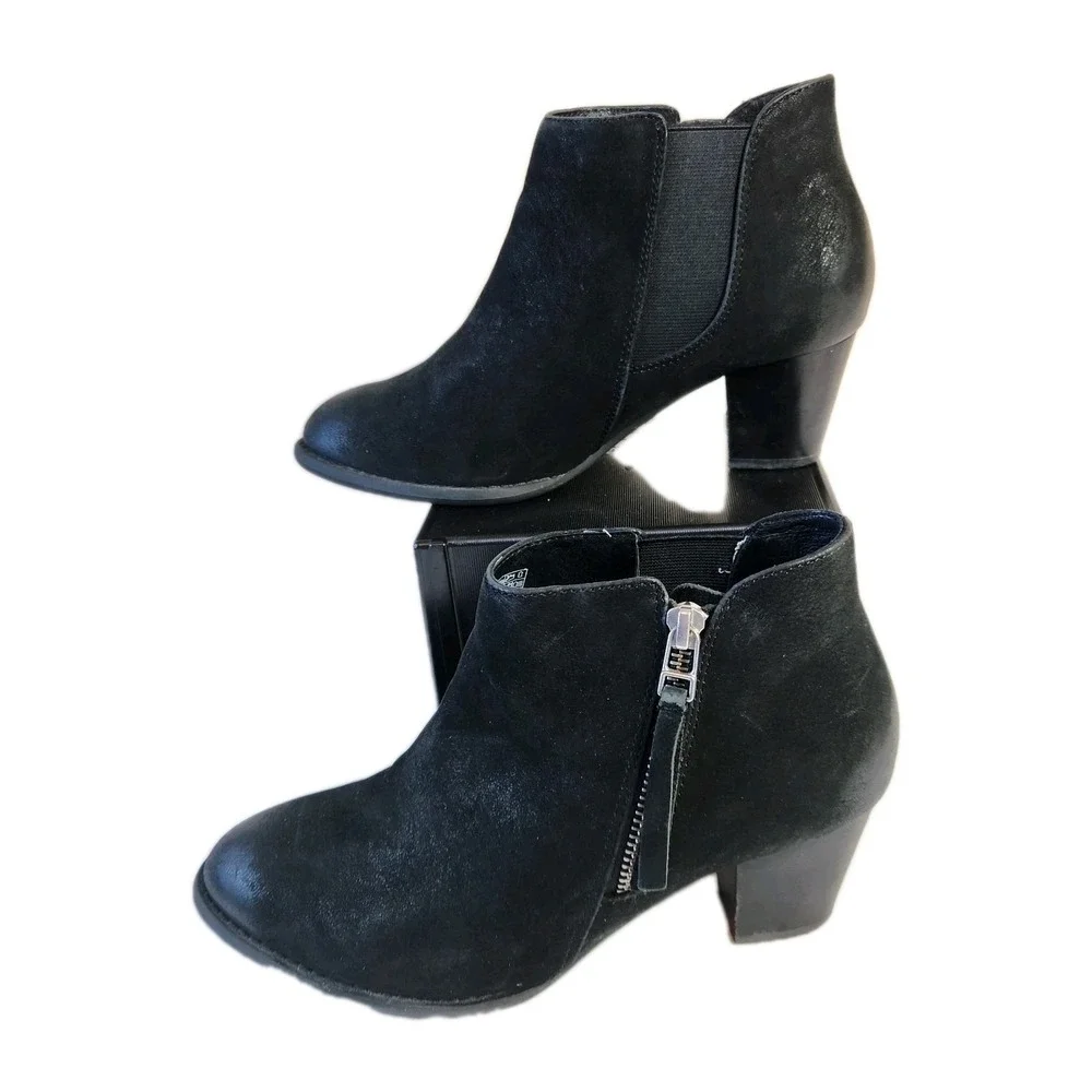 Vionic Womens Anne Ankle Boots Size 6 Wide Black‎ Suede Snake Print Bootie Shoes